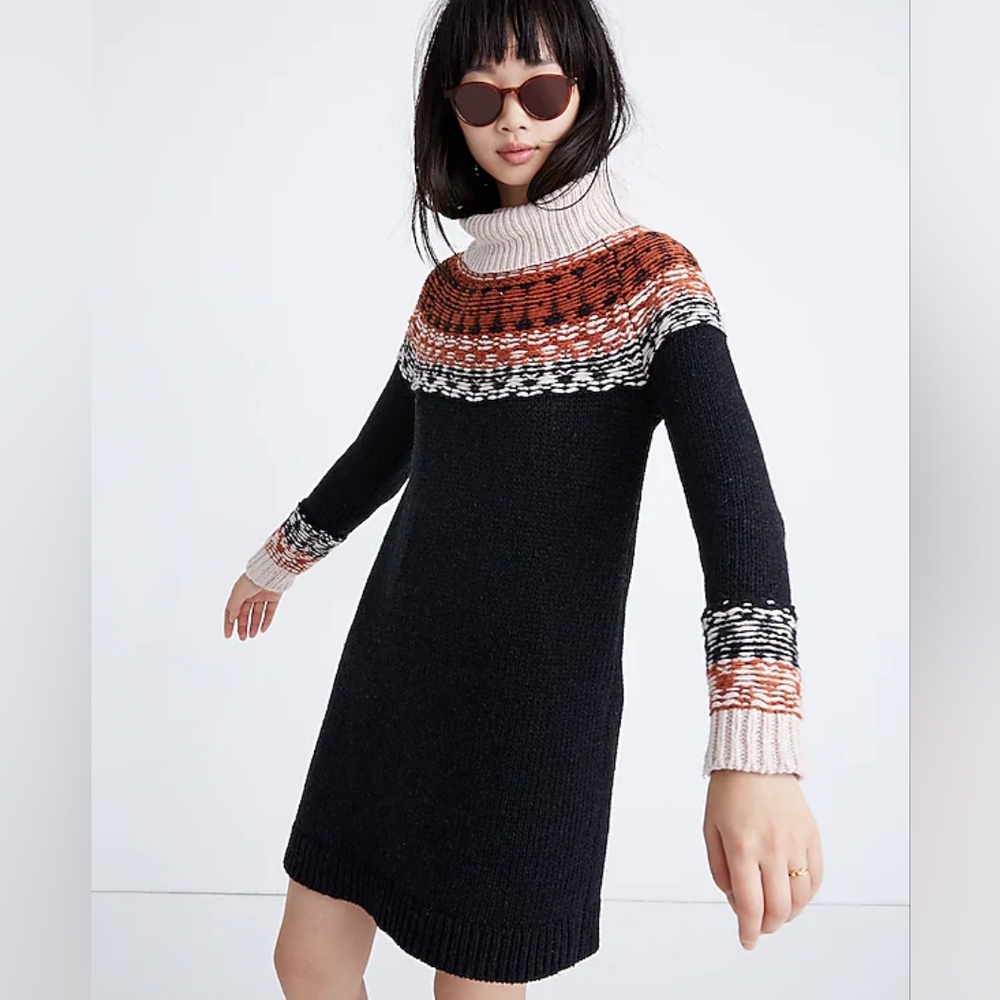 Black and Rust Patterned Turtleneck Sweater Dress